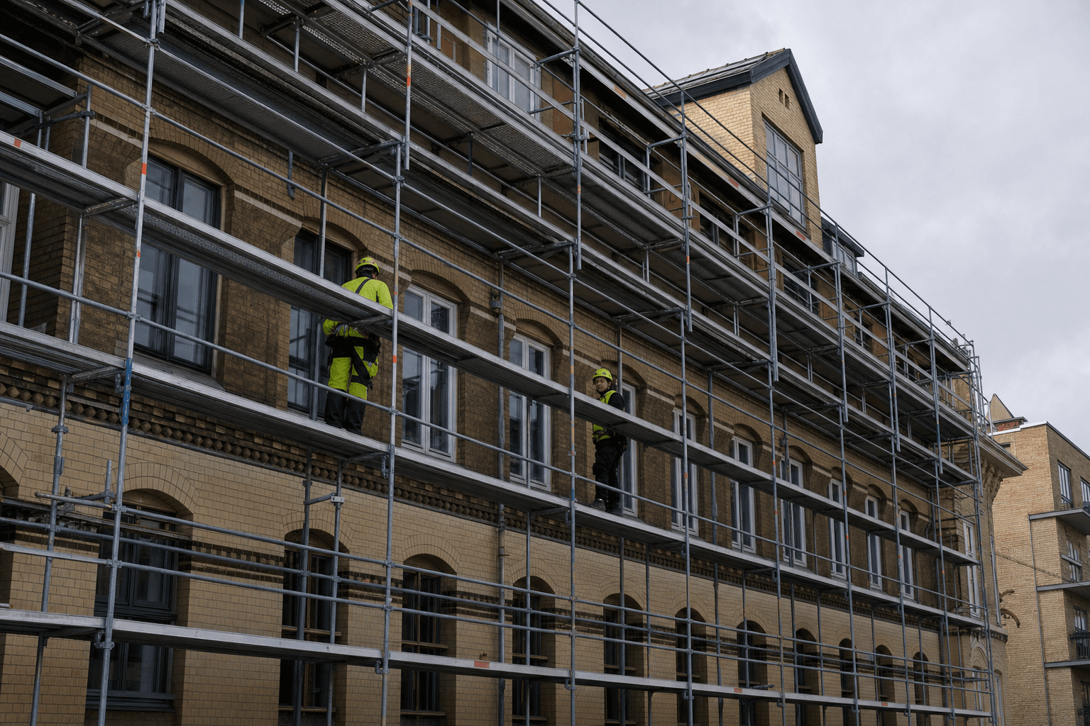 Facadestillads på dansk etageejendom i København